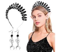 LaVenty Black Witch Tiara Accessories Moonstone Tiara Viking Crown Renaissance Festival Headband Moon Goddess Costume Headband Costume