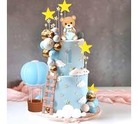 LaVenty Blue Bear Cake Decoration Blue Gold Balls Cake Topper Hot Air Balloons Bears Cake Cake Decoration Baby Shower Birthday Cake Decoration