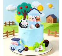 LaVenty Blue Farm Animal Cake Toppers Cow Pig Sheep Cake Decorations
