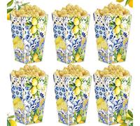 LaVenty Capri Lemon Party Favor Bag Blue Tiles Yellow Popcorn Boxes Goodie Bag Citrus Candy Treats Sweets Bags for Birthday Baby Shower Bridal Shower Wedding Party Supplies