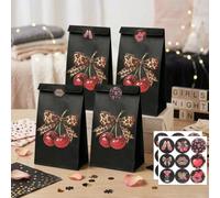 LaVenty Cheetah Print Cherry Paper Bags Cheetah Tissue Paper Candy Bags with Handles for Jungle Safari Birthday Baby Shower Party Favors Supplies