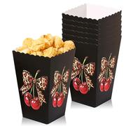 LaVenty Cheetah Print Cherry Popcorn Boxes Cheetah Tissue Paper Candy Bags with Handles for Jungle Safari Birthday Baby Shower Party Favors Supplies