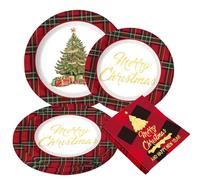 LaVenty Christmas Party Paper Plates Xmas Snowflake Disposable Merry Christmas Tableware Decoration Red Xmas Tree Paper Dishes for Party Supplies