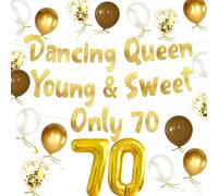 LaVenty Dancing Queen Young & Sweet Only 70 Gold Glitter Banner 70th Birthday Party Decorations Gold 70th Birthday Decorations