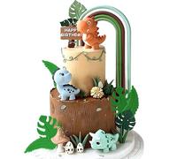LaVenty Dinosaur Cake Decorations Dinosaur Cupcake Topper Green Orange Yellow Cake Toppers for Birthday Baby Shower Party Supplies