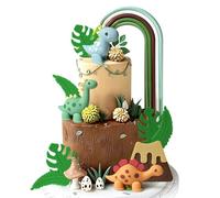 LaVenty Dinosaur Cake Decorations Dinosaur Cupcake Topper Green Orange Yellow Cake Toppers for Birthday Baby Shower Party Supplies