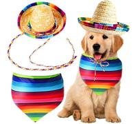 LaVenty Dog Hat Pet Straw Hat Dog Cat Mini Straw Mexican Braided Sun Hat Cotton Adjustment for Dogs Puppies Kittens