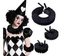 LaVenty Elizabethan Dickens Ruff Neck Clown Collar Elizabeth Wrist Ruffs Ruffle Cuff Arm Bands(Black)