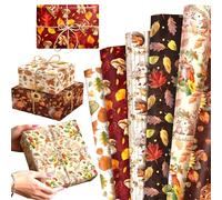 LaVenty Fall Wrapping Paper Autumn Sunflower Maple Leaves Animal Wrap Paper Bulk Woodland Fox Hedgehog Art Craft Paper for Thanksgiving Birthday Gift Packing