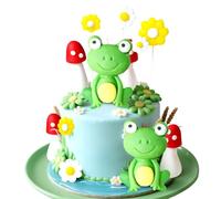 LaVenty Frog Cake Decoration Frog Mushroom Cottage Cake Topper Garden Daisy Cake Decoration Garden Party Decoration Cottage Woodland Birthday