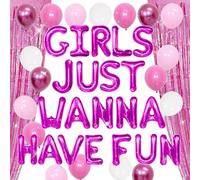 LaVenty Girls Just Wanna Have Fun Party Balloons Decoration Mean Girl Party Banner Decoration Pajama Sleepover Girls Night Out Decoration