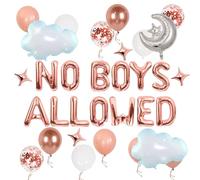 LaVenty Girls Night Decorations No Boys Allowed Sign Balloons Slumber Sleepover Spa Party Suppliesfor Girls Pajamas Slumber Night Out Party Decoration for Birthday Baby Shower Bridal Shower
