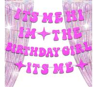 LaVenty Glittery Pink 'It's Me, I'm The Birthday Girl' Banner Party Decorations Theme Photo Backdrop