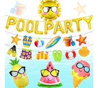 LaVenty Gold Pool Party Decoration Pink Summer Sun Balloons for Luau Hawaii Beach Banner
