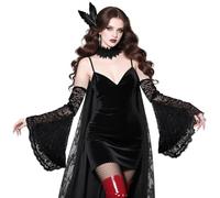 LaVenty Gothic Black Lace Sleeves Witch Gloves Victorian Lace Arm Sleeve
