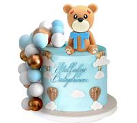 LaVenty Luxury Blue Baby Shower Cake Decoration Teddy Bear Cake Topper Gender Reveal Cake Decoration Bear Baby Shower Party Supplies Teddy Bear Decoration