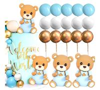 LaVenty Luxury Blue Baby Shower Teddy Bear Cake Topper and Decoration for Gender Reveal Party Supplies