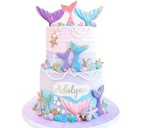 LaVenty Magical Little Mermaid Cake Toppers - Under the Sea Cake Decoration Set with Seashells, Mermaid Tail, and Sea Star Toppers