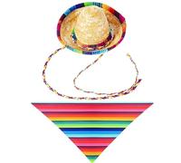LaVenty Mexican Dog Costume Accessories Pet Cats Sombrero Hats Hat Colorful Stripe Bandana Pet Scarf for Cinco De Mayo Fiesta Party Decorations Red