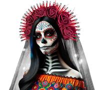 LaVenty Mexican Red Flower Headband White Flower Headwear Day of the Dead Fiesta Headwear Cinco De Mayo Party Costume