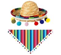 LaVenty Mexican Small Dog Costume Accessories Pet Cats Sombrero Hats Hat Colorful Stripe Bandana Pet Scarf for Cinco De Mayo Fiesta Party Decorations