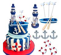 LaVenty Nautical Cake Decoration Baby Shower Maritime Cake Decoration Life Ring Ship Decoration Ship Anchor Cake Decoration Beach Cake Topper Wedding Bachelorette Engagement Party Accessories