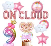 LaVenty On Cloud 9 ROSE GOLD Balloons Banner On Cloud Nine Birthday Party Decorations for 9 Year Old Girl 9th Birthday Party Invite Decorations