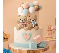 LaVenty Pink Blue Gender Reveal Cake Toppers Boy or Girl Cake Decoration Teddy Bear Cake Decorations Baby Shower Cake Decoration