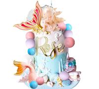 LaVenty Pink Little Mermaid Cake Toppers Under the Sea Cake Decoration Seashell Cake Topper Mermaid Tail Cake Topper Party Supplies Sea Star Cake Toppers