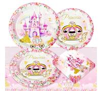 LaVenty Princess Birthday Party Decorations Serves 16 Guests Plates Napkins Tablecloth for Girls Princess Birthday Baby Shower Party Decorations