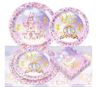 LaVenty Princess Birthday Party Decorations Serves 16 Guests Plates Napkins Tablecloth for Girls Princess Birthday Baby Shower Party Decorations