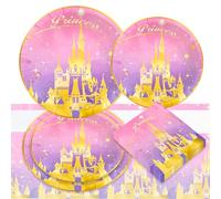 LaVenty Princess Birthday Party Decorations Serves 16 Guests Plates Napkins Tablecloth for Girls Princess Birthday Baby Shower Party Decorations