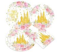 LaVenty Princess Birthday Party Decorations Serves 16 Guests Plates Napkins Tablecloth for Girls Princess Birthday Baby Shower Party Decorations