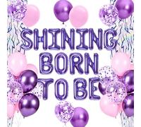 LaVenty Purple Hunters Birthday Balloon Decorations SHINING BORN TO BE Balloon Banner Glitter Purple Demon Party Decorations