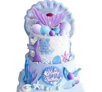 LaVenty Purple Little Mermaid Cake Topper Under the Sea Cake Decoration Seashell Cake Toppers Mermaid Tail Cake Topper Mermaid Party Supplies Sea Star Cake Toppers