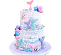 LaVenty Purple Pink Little Mermaid Cake Topper Under the Sea Cake Decoration Seashell Cake Topper Mermaid Tail Cake Topper Mermaid Party Supplies Sea Star Cake Toppers