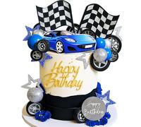 LaVenty Race Car Cake Decorations Car Cake Topper Checkered Flag Cake Topper Growing Up Two Fast Birthday DecorFast One Fast Three Need Four Speed Birthday Decorations