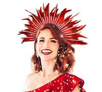 LaVenty Red Feather Headband Flapper Headpiece Mardi Gras Headpiece 1920s Headband for Mardi Gras Carnival Flapper New Year Eve Party
