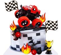 LaVenty Red Monster Truck Cake Toppers Monster Truck Cupcake Toppers for Monster Truck Party Decorations Monster Truck Birthday Decoration