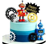 LaVenty Robot Cake Topper Happy Birthday Cake Decoration