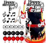 LaVenty Rock Roll Music Notes Cake Toppers Guitar Cake Toppers Rock Cake Topper for Kids Birthday Musician Party Baby Shower Party Favor