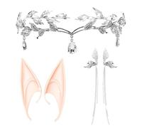 LaVenty Set of 3 Silver Elf Headpiece Elf Ears Elf Crown Tiara Fairy Headpieces Elf Head Jewelry Fairy Elf Headpiece Circlet Headpiece for Fantasy Renaissance