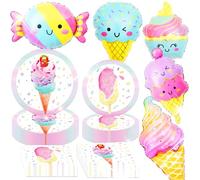 LaVenty Summer Ice Cream Party Supplies for Girls Birthday Baby Shower Party Tableware Balloons Disposable Plates Napkins