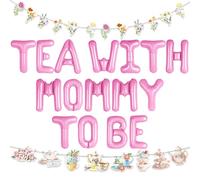 LaVenty Tea with Mom to Be Banner Vintage Tea Party Sign Tea Party Banner for Afternoon Tea Baby Shower Pregnancy Announcement Gender Reveal Decorations Supplies