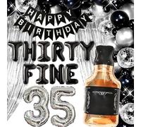 LaVenty Thirty Fine Birthday Decoration Banner Thirty Fine Birthday Party for Him 35th Decorations 35 Number Balloon Whiskey Balloon