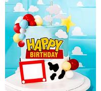 LaVenty Toy Happy Birthday Sign Cake Decorations Yellow Red Blue Balls Cake Decoration Birthday Cake Topper