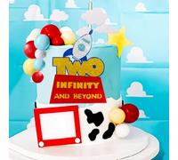 LaVenty Two Infinity and Beyond Cake Topper Birthday Decorations Yellow Red Blue Balls Cake Decoration 2nd Birthday Cake Topper for Boy 2 Party