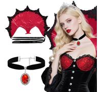 LaVenty Victorian Collar Gothic Stand Up Vampire Collar Black Velvet Victorian Choker for Women Halloween Masquerade Cosplay (Red)
