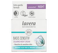 lavera basis sensitiv Calming Night Cream - natural cosmetics - vegan - organic aloe vera & organic almond oil - moisturizing - face cream - night care - without perfume - 1 x 50 ml