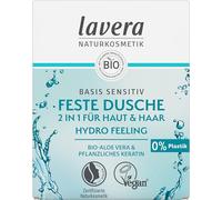 lavera Basis Sensitiv - Solid Shower 2 in 1 for Skin and Hair - with Organic Aloe Vera & Vegetable Keratin - Cleans without Drying Out - 3x More Yielding than Liquid Shower Gel - 50 g